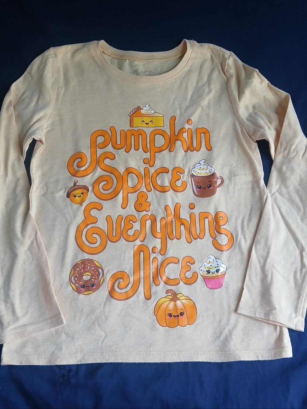 Place Cream Long Sleeve Top with Orange Pumpkin Spice Graphic 7/8